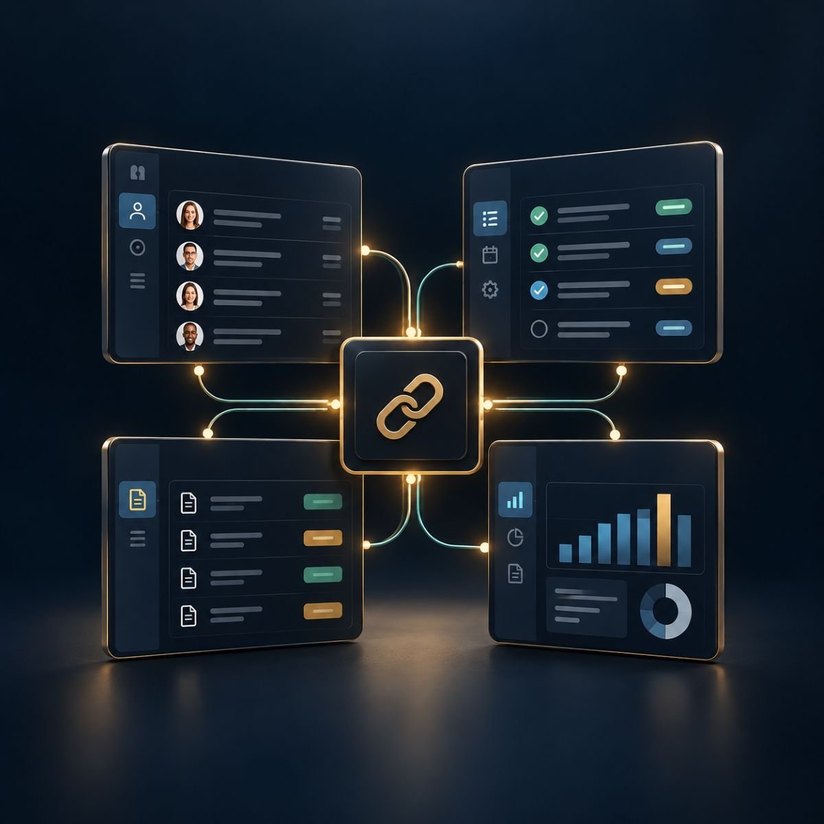 API integration connecting CRM, operations, finance, and reporting systems