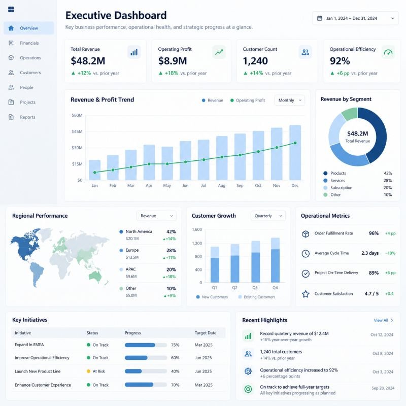 Business intelligence dashboard for KPI reporting
