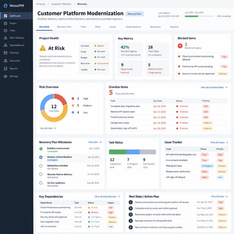 Software project rescue and recovery planning